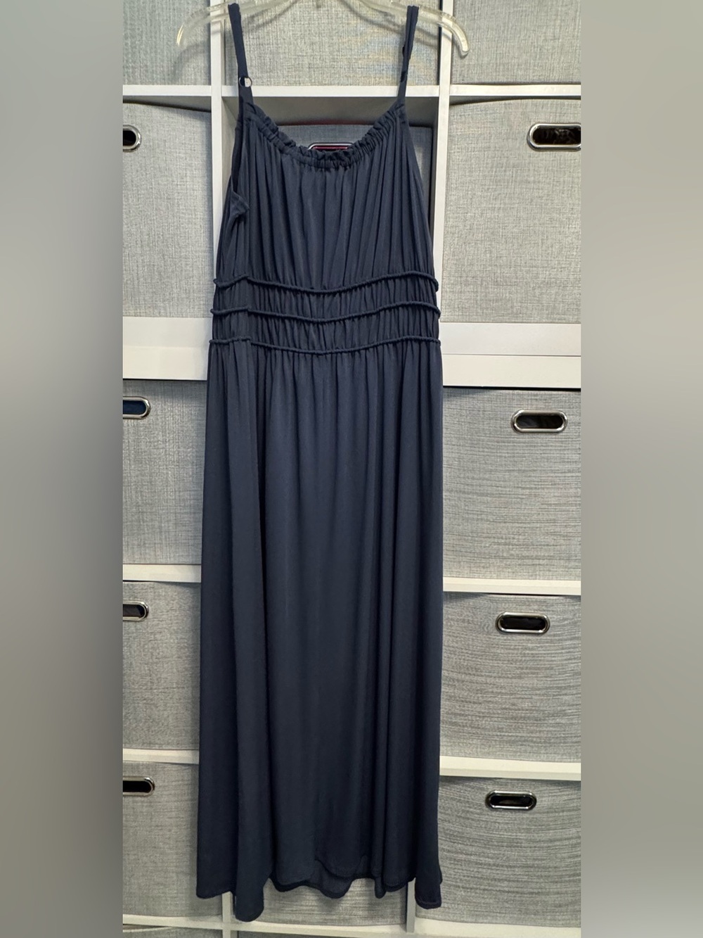 nine britton Navy Gathered-Bodice Maxi Dress